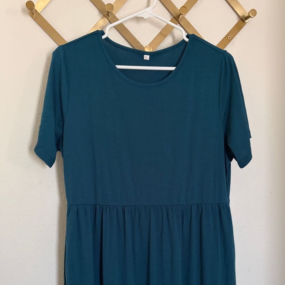 Teal Short Sleeve Jersey Maxi Dress